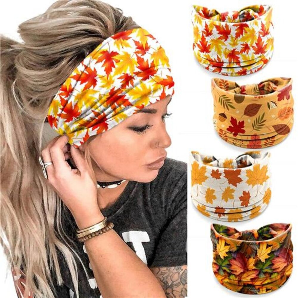 4Pcs Fall Headbands for Women - Thanksgiving Day Turkey Leaves‎ Holiday Hair